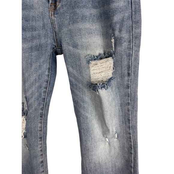 Risen Stretch Distressed Raw Hem Straight High Rise Jeans 13/31 - Picture 3 of 6